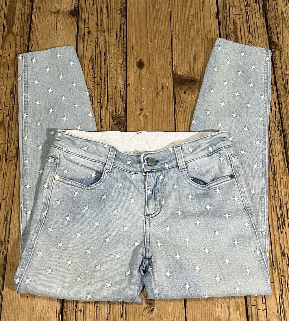 STELLA MCCARTNEY WOMEN’S SIZE 26 WHITE STAR EMBROIDERED DENIM SKINNY JEANS